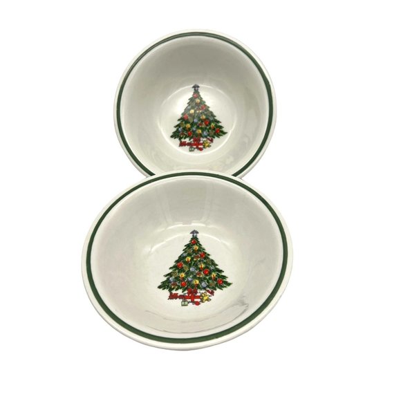 Jamestown China Christmas Treasure - 2 Cereal Bowls - 6.5" - Christmas Tree - Picture 1 of 7